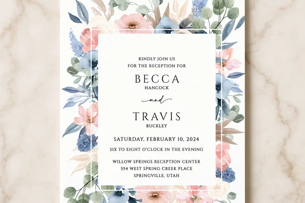 Sage green floral wedding invitation with matching insert cards