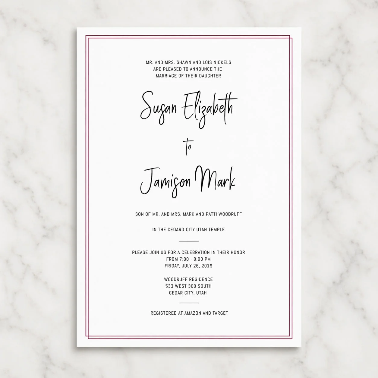 Custom LDS wedding invitation design 14